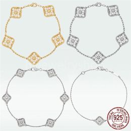 VAC 4 Four Leaf Clover Designer Pendant chain bracelet luxury Necklaces Stud Earring Vintage 925 Sterlling Silver 18K Yellow Gold 309j