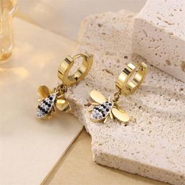 Stud Earrings Ins Style Women's Little Bee Insect Stainless Steel Inlaid Cubic Zirconia Gold Plated Ear Jewellery