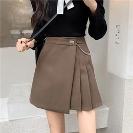 Skirts Women High Waist Mini Korean Fashion Elegant Casual Pleated Skirt Solid Streetwear Female A-Line All-Match Short