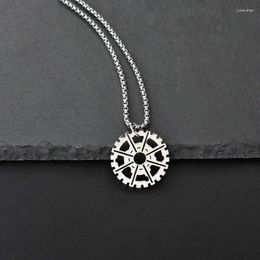 Pendant Necklaces Punk Geometric Gear For Men Boy Round Stainless Steel Necklace Fashion Male Jewellery Streetwear