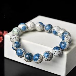 Bangle Natural Blue K2 Jade Volcanic Jasper Woman Bracelet 15mm Round Beads Bracelet Stretch K2 Jade Jewellery AAAAAA