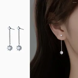 Dangle Earrings Real 925 Sterling Silver Single Zircon Drop Simple Shiny Chain Long Earring Hypoallergenic Jewellery For Women