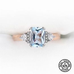 Sterling Silver Wedding Rings Gemstone Blue Topaz Rose Gold Plated For Women Luxury Elegant Fine Jewellery Unusual Accessories Clust159R