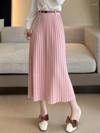 Skirts Knitted Pleated Winter Knit Long For Women Preppy Style Thick Vintage High Waist Skirt Female