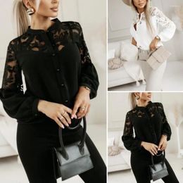 Women's Blouses Women Stand-collar Shirt Flower Embroidery Mesh Blouse Stand Collar Long Sleeve Soft See-through For Fall Spring Commute