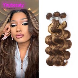 Yirubeauty Brazilian Human Hair 3 Bundles P4/27 Colour Straight Body Wave 4 27 Double Wefts 8-30inch Remy Piano Colours