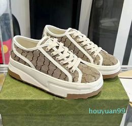 Designer tennis sneakers shoes men women beige and ebony Original canvas low-top sneaker chunky sole fabric trim platfor shoe