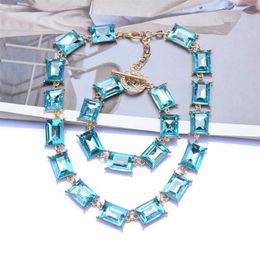 Chokers Purple Yellow Blue Glass Crystal Necklaces Jewelry For Women Simple Statement Charm Necklace FemmeChokers251Z