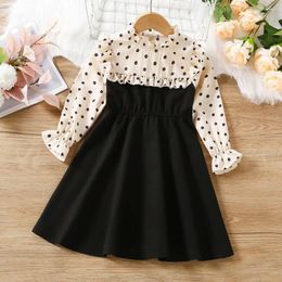 Girl Dresses Girls Dot Print Ruffle Patched Long Sleeve Dress Spring Autumn Baby Kids Flounce O-neck Casual A-line For