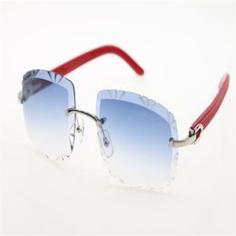 Factory Whole Selling Rimless glasses lenses Shield Red Plank Sunglasses 3524012-B Metal Glasses Male and Female 234N