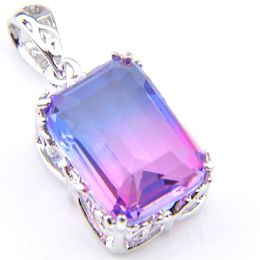 12 pcs lot Holiday Gift Rectangle Gradient Purple Bi-Colored Gemstone 925 sterling Silver For Women Necklace Pendants Jewelry 10 13176