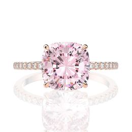 18k Rose Gold Pink Sapphire Diamond Ring 925 Sterling Silver Party Wedding Band Rings For Women Fine Jewelry302D