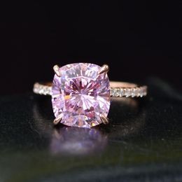 18K Rose Gold Cushion cut 4ct Pink Sapphire Diamond Ring 925 sterling silver Party Wedding band Rings for Women Fine Jewelry3145