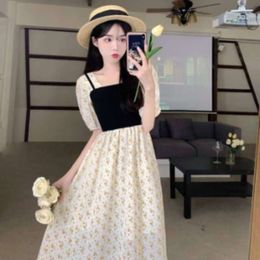 French Dress 2023 New Summer High-grade Gentle Snd Versatile First Love Square Collar Floral Long Skirt Knee-high