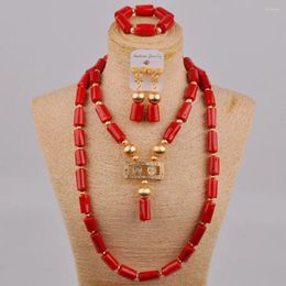 Necklace Earrings Set Latest Nigerian Coral Beads African Wedding Red/ White/ Orange Bridal 2R-D-02