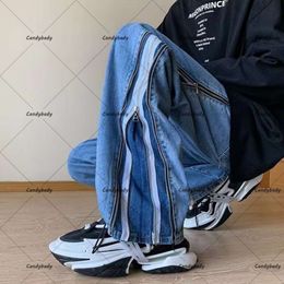 Abiti vintage Y2k Europa America Alta doppia cerniera Jeans per uomo e donna Pantaloni retrò hip-hop da strada fritti