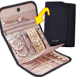 Watch Boxes Cases Roll Foldable Jewelry Case Travel Organizer Portable for Journey Earrings Rings Diamond Necklaces Brooches Storage Bag 231215