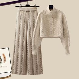 Women's Two Piece Pants This year's fashion beautiful dress small fragrant wind sweater coat wide leg pants salt department advanced sense of twopiece 231215