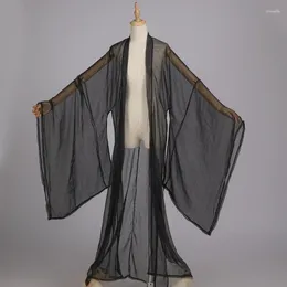 Stage Wear Chiffon Black Hanfu Cloak Fairy Cardigan Chinese Traditional Clothes Coat Wide Sleeves Men Women Festival DNV16364