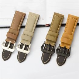 22 24 26mm Retro Colourful Italian Vintage Genuine Leather Watch Band Strap Pin Buckle Watchband Strap for Panerai Watch PAM Man wi317z