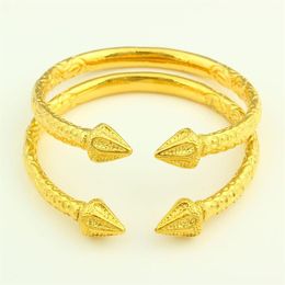 New Arrowhead Openable 14 k Yellow Fine Solid Gold Filled Bangle Engraved Trendy aiguille Pattern Bracelet 2 Piece Jewelry Wholesa325k