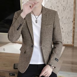 Men's Suits Blazers Brand Men Blazer Personality Wild Men's Suit Jacket High Quality Fashion Plaid Print Slim Fit Warm Blazer Coat Male S-3XL 231215