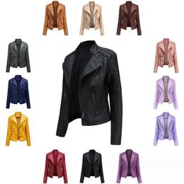 Faux Leather Jacket Women 2024 Spring Moto Biker Zipper Jacket Fashion New Outerwears Autumn Motorcycle Jacket Brown