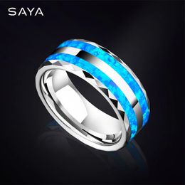 Wedding Rings Tungsten Ring for Wedding Inlay Two Pcs Blue Opal 8mm Width Personalised Jewellery for Women Men Engraving 231215