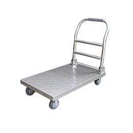 Folding thickened stainless steel trolley, silent load wheel, silent pallet car, kitchen commercial household, universal wheel trailer, factory direct sales