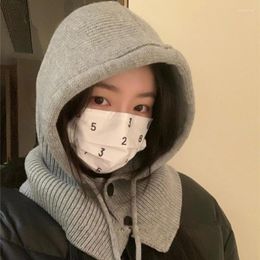 Berets Korea Balaclava Hat Winter Women Men Unisex Knitted Wool Pullover Cap Gothic Hooded Scarf One-Piece Warm Neck Collar Beanies