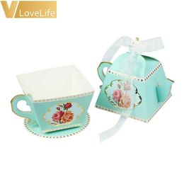 50Pcs Gift Wrap Tea Party Decorations Tea Cup Teapot Wedding Favour Candy Box Baby Shower Decoration Birthday Party Supplies 211014250o