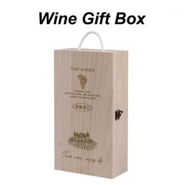 Gift Wrap Wooden Wine Box Double Bottle Strap Crates Shell Home Decoration Size 35X20X10 Cm Standard 750ml Bottles Rustic Solid XJ254A