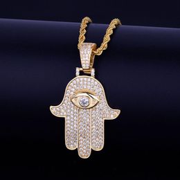 Iced Hand Pendant Necklace Steel Cuban Chain Gold Silver Colour Cubic Zircon Men's Hip hop Jewellery For Gift256F