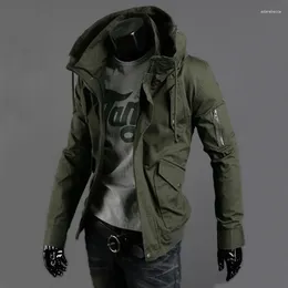 Men's Jackets Men Bomber Jacket Military Multi-Pocket Hooded Coat Slim Clothing Zipper Long Sleeve Outerwear Green Black Blue Streetwear