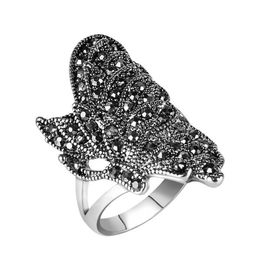 Cluster Rings Creative Gothic Delicate Black Butterfly Silver Plated Obsidian For Women Upscale Exquisite248B