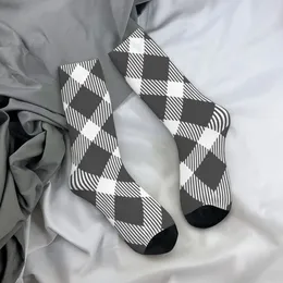 Men's Socks Casual Grey Plaid Skateboard Polyester Crew For Women Men Sweat Absorbing