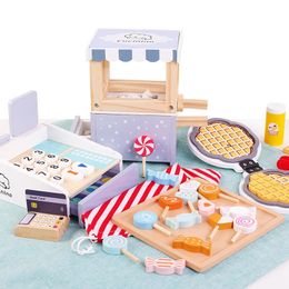 Kitchens Play Food Mini Wooden Kitchen Cooking Toys Sets Pretend Play House Wooden Simulation Toy Toaster Machine Coffee Machine Food Mixer 231216