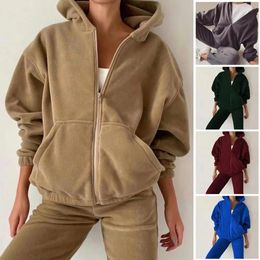 Yoga Outfits 2-piece/set long sleeved double pocket zipper board with shrink cuffs for women's sportswear solid Colour hooded sweatshirt 231216