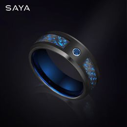 Wedding Rings Men's Ring Inlay Blue Red Zircon and Dragon Shape Carbon Fibre Luxury Tungsten Jewellery Large Size Rings Customised 231215