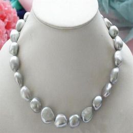 Genuine Natural 9-10mm Silver Grey Baroque Freshwater Pearl Necklace 18 224t