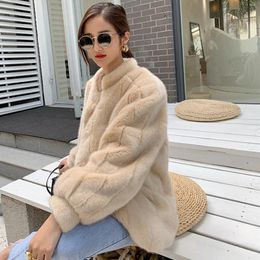 Dresses Faux Fur Coat Fake Mink For Girls With Thick Warm Luxury Mink Short Women's Autumn Winter 2022 New Free Shippingbeige Jacket Fox