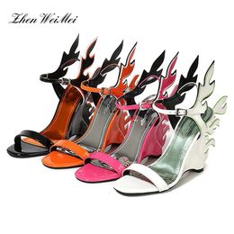 Sandals High Heel Summer Wedding Shoes Platform Wedges Casual Large 10cm Flame Get Together Orange 231216