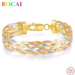 Charm Bracelets BOCAI Real S925 Sterling Silver Bracelet for Women Three Colour Eight Thread Braided Thai Female Fashion Hand Chain 231215