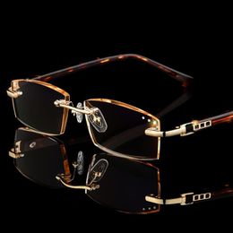 Rimless Reading Glasses Men Tint Brown Diopter Eyewear 100 150 200 250 300 350 Fashion Read Presbyopia Eyeglasses200o