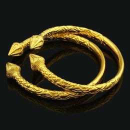 New Arrived African Dubai Fashion Openable 22k Yellow Gold GF Bangle Engraved Trendy Pattern Bracelet 2 Piece Jewellery Whole316M