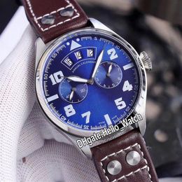 New Big Pilot Little Prince IW502703 Blue Dial 7 Day Power Reserve Automatic Mens Watch Steel Case Brown Leather Strap Watches Hel3133