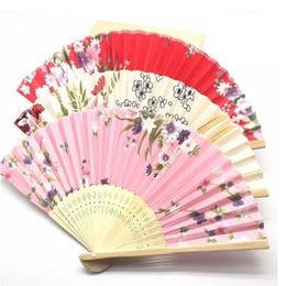 Classical Chinese Style Fabric Fan Silk Folding Bamboo Hand Held Fans Wedding Birthday Party Favors Gifts232a