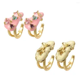 Hoop Earrings Cute Heart For Women Paired Gold Color Creative Smooth Surface With Irregular Contorted Ear Clip