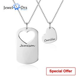 Necklaces 2 Pcs/Set Personalised Name Couple Necklace Sets Customised Engraving Friendship BFF Necklaces & Pendants (JewelOra NE102388)