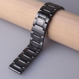 Black Polished Ceramic Watch bands strap bracelet 20mm 21mm 22mm 23mm 24mm for Wristwatch mens lady accessories quick release pin 186F